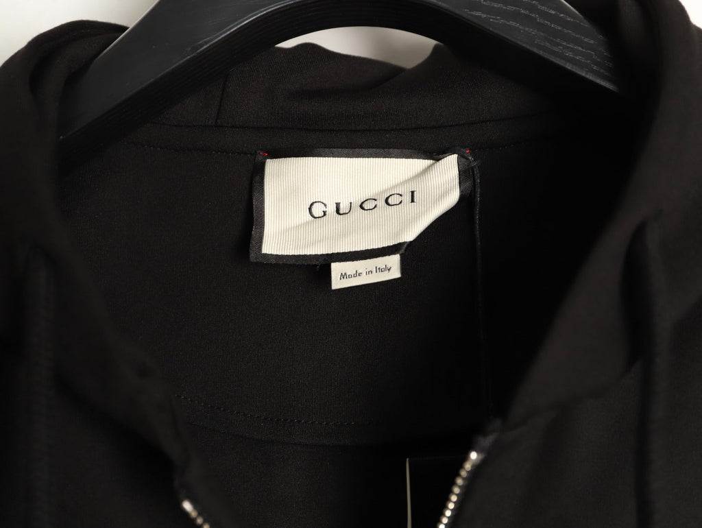 Gucci Lettering-Trim Hooded Zip Jacket - Black