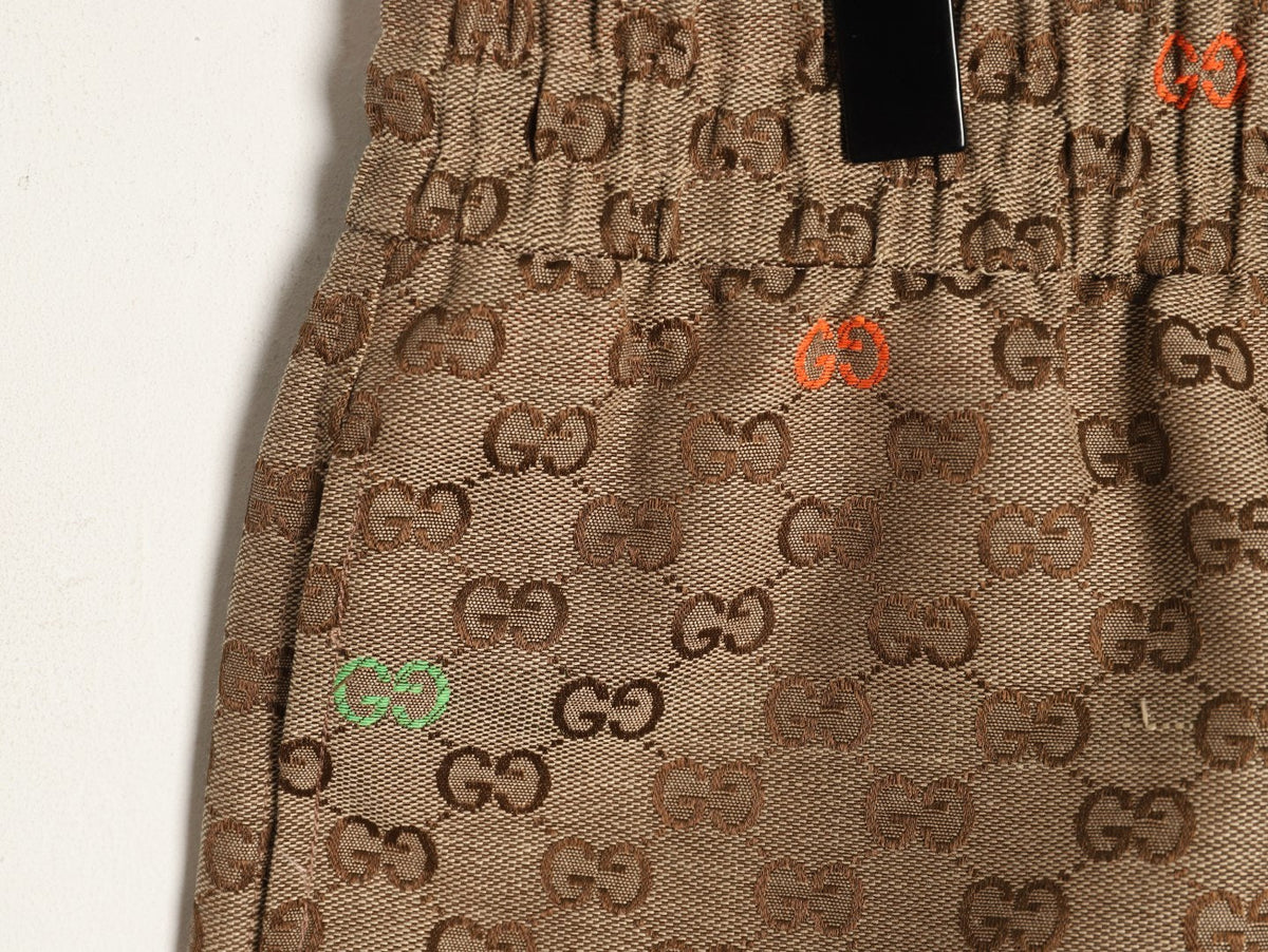 Gucci Allover Double-G-Style Color-Accent Drawstring Shorts - Tan